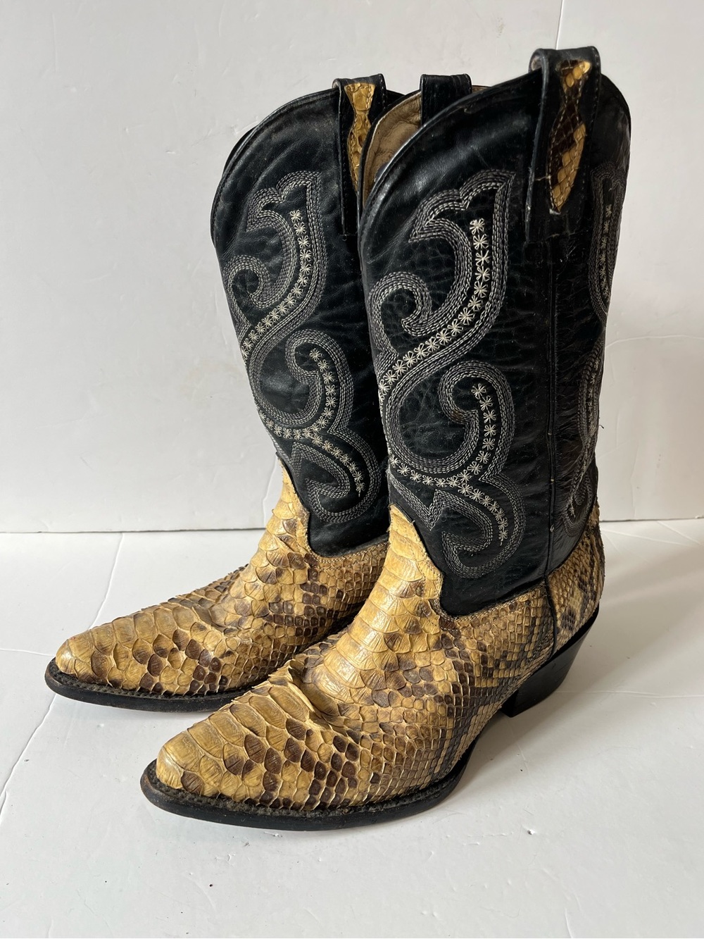 Pistolero Golden Python Black Tan Snakeskin Cowboy Western Men’s Boots Size 9